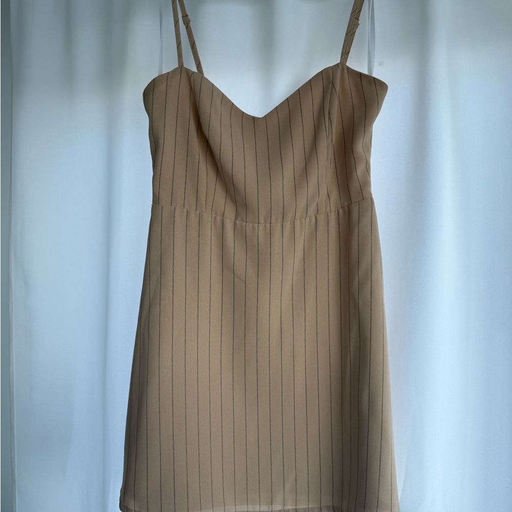 superdown Tan Striped Mini Dress